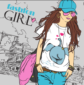 FASHION GIRL美女热转印图形矢量图